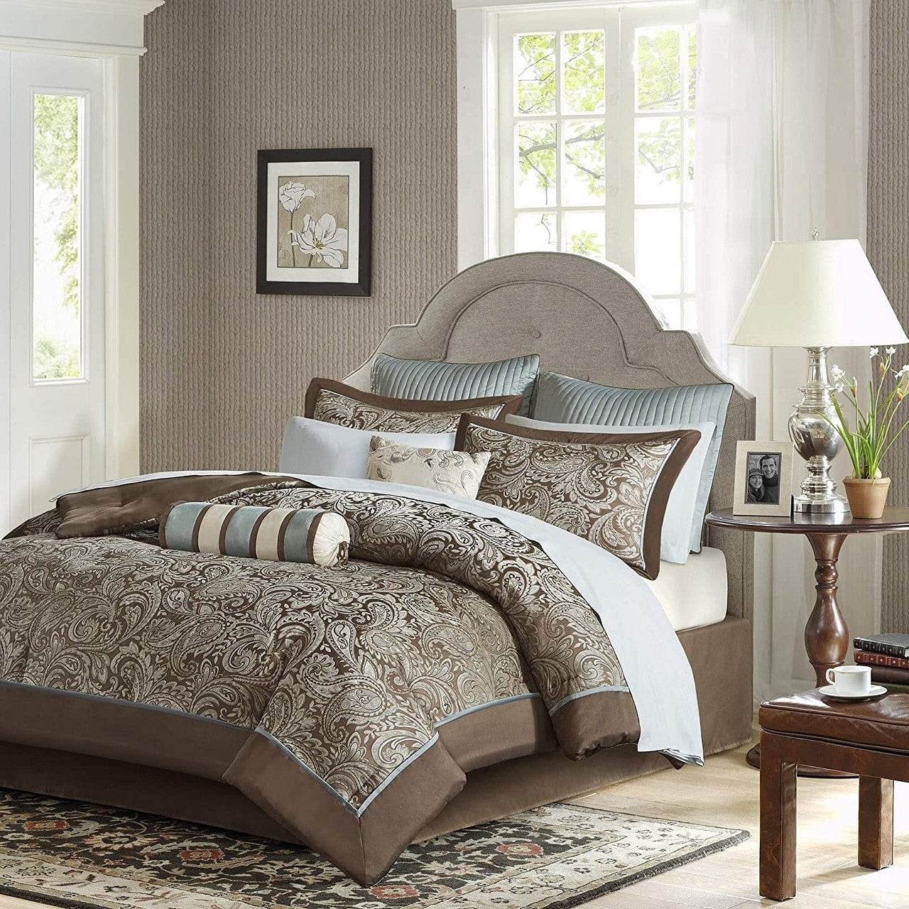 King 12 Piece Cotton Polyester Comforter Set Blue Paisley - Loft&Timber