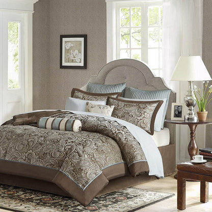 King 12 Piece Cotton Polyester Comforter Set Blue Paisley - Loft&Timber