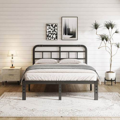King Size Heavy Duty Black Metal Platform Bed Frame with Headboard - Loft&Timber