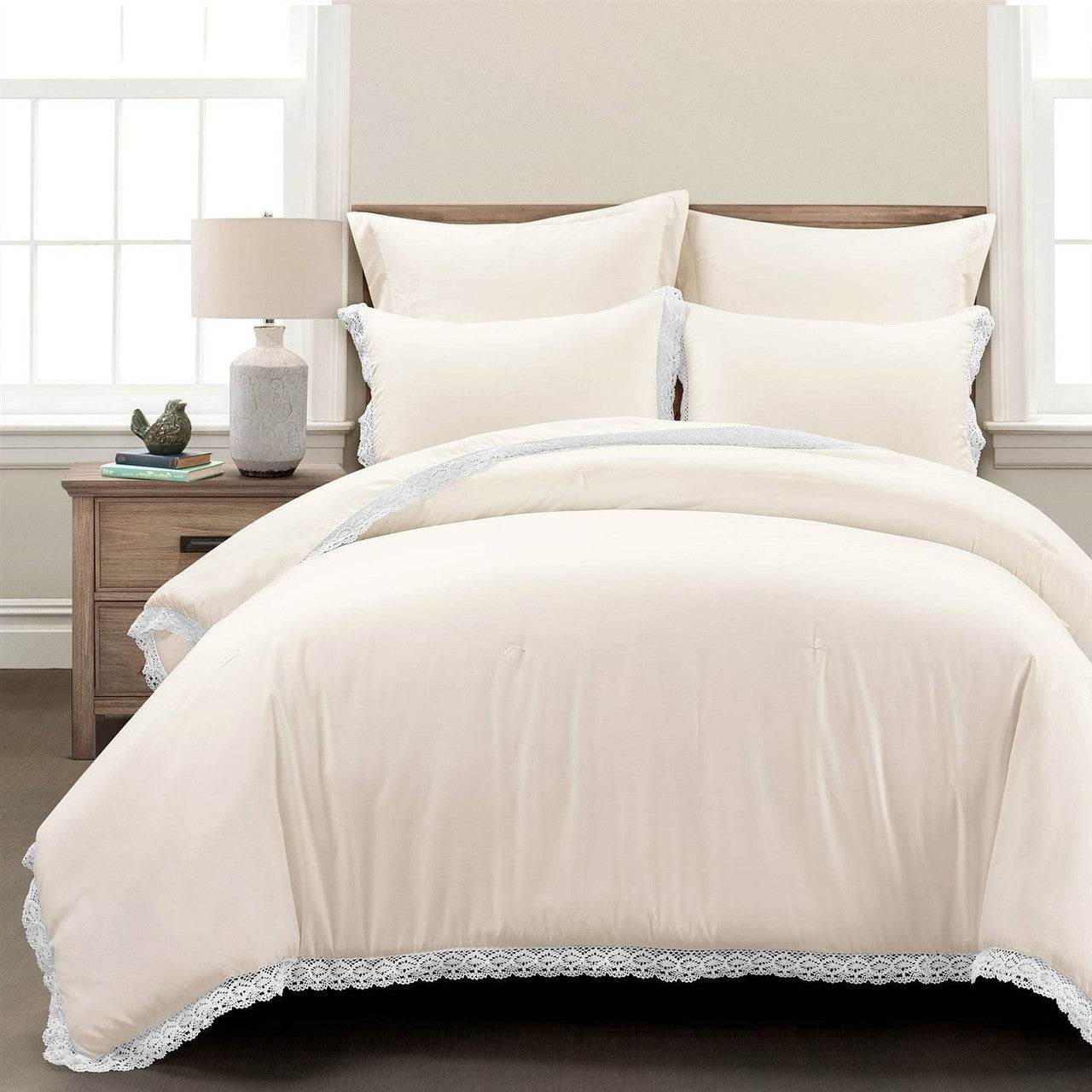 King French Country Ivory 5-Piece Lightweight Comforter Set with Lace Trim - Loft&Timber