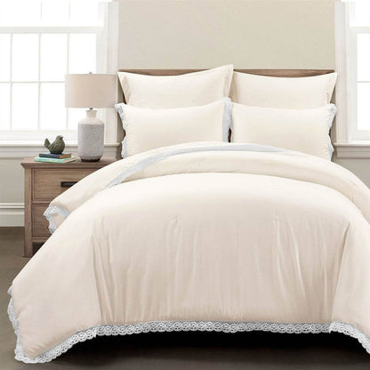 King French Country Ivory 5-Piece Lightweight Comforter Set with Lace Trim - Loft&Timber