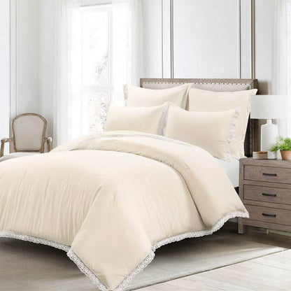 King French Country Ivory 5-Piece Lightweight Comforter Set with Lace Trim - Loft&Timber