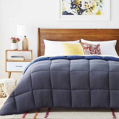 King All Seasons Grey/Navy Reversible Polyester Down Alternative Comforter - Loft&Timber