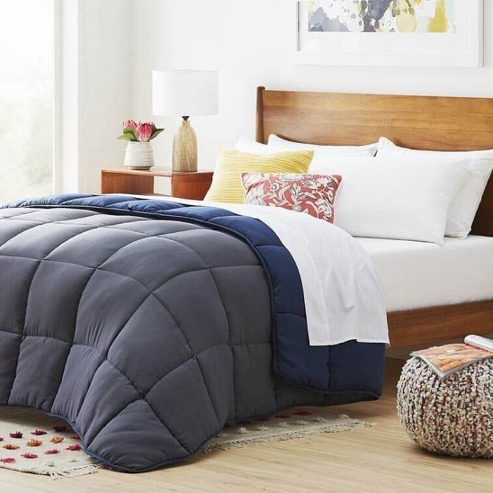 King All Seasons Grey/Navy Reversible Polyester Down Alternative Comforter - Loft&Timber