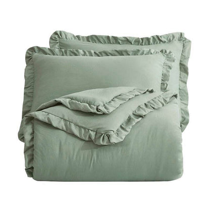 Oversized King Sage Microfiber 3-Piece Comforter Set with Ruffled Edge Trim - Loft&Timber