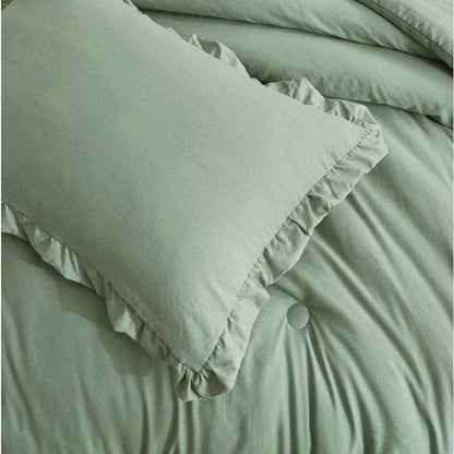 Oversized King Sage Microfiber 3-Piece Comforter Set with Ruffled Edge Trim - Loft&Timber