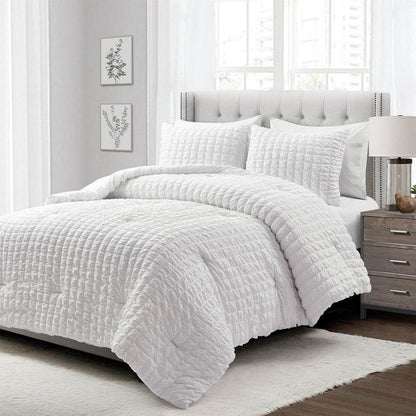 King Size Crinkled Textured 3 Piece Comforter Set White - Loft&Timber