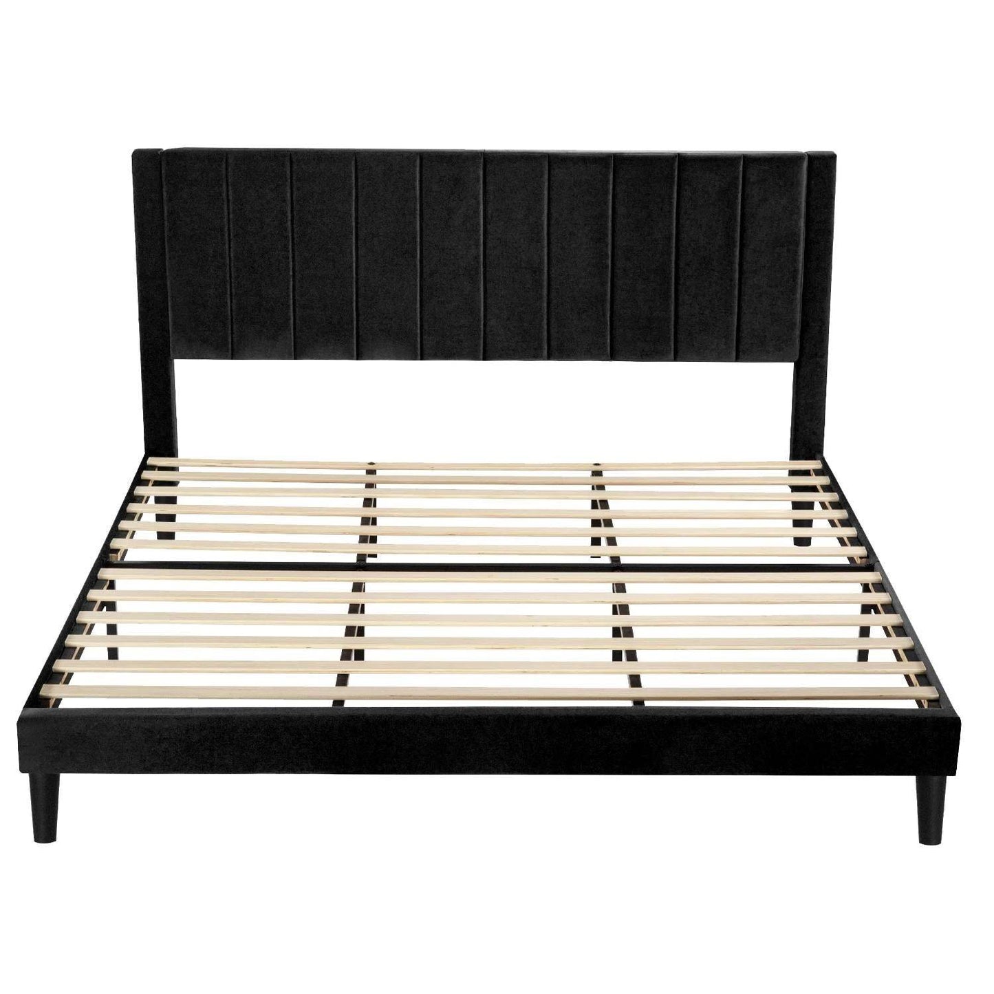 King size Modern Black Velvet Upholstered Platform Bed with Headboard - Loft&Timber