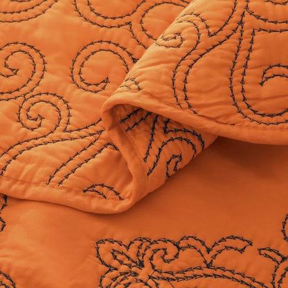 King size Orange Nectarine Damask Embroidered 4 Piece Oversized Bedspread Set - Loft&Timber