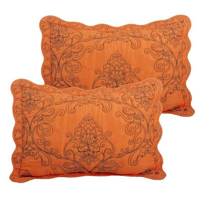 King size Orange Nectarine Damask Embroidered 4 Piece Oversized Bedspread Set - Loft&Timber