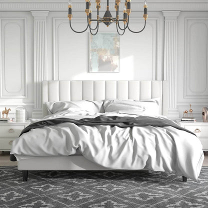 King size White Velvet Upholstered Platform Bed Frame with Headboard - Loft&Timber