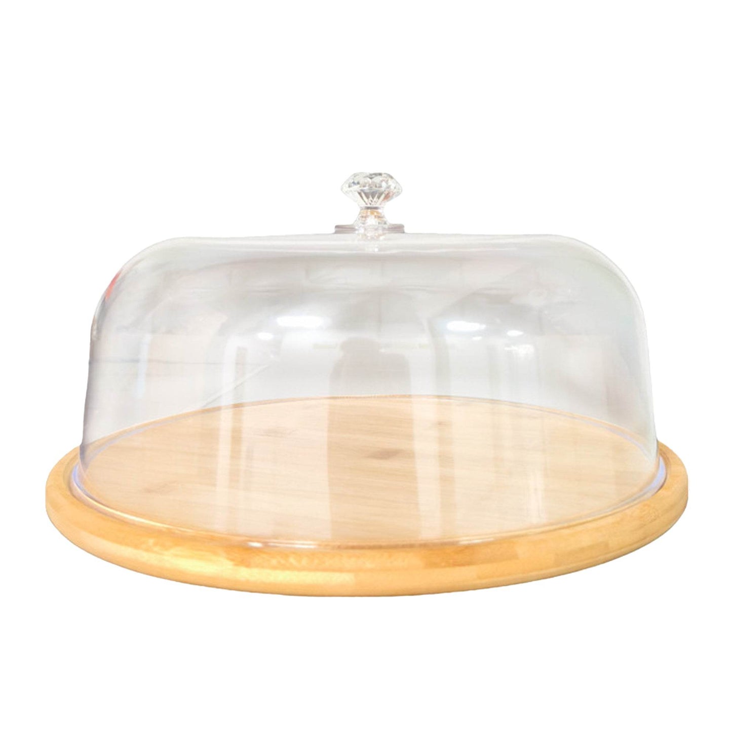 Kitchee 30cm Bamboo Cake Stand + Dome Acrylic Cover - Dessert Display Plate - Loft&Timber
