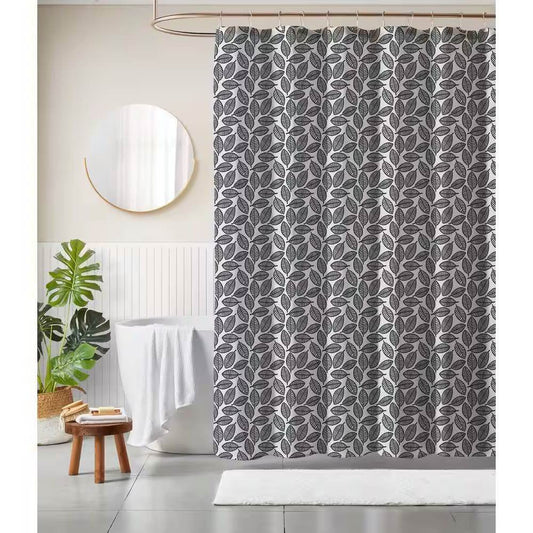 72-inch Black White Leaf Pattern Shower Curtain in 100-Percent Polyester Fabric - Loft&Timber