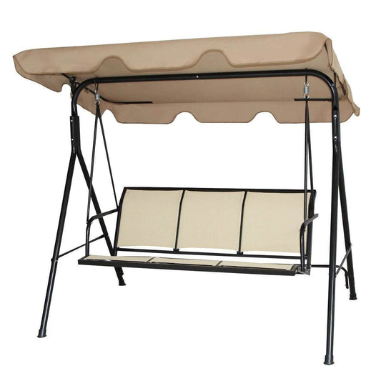 Outdoor Porch Patio 3-Person Canopy Swing in Light Brown - Loft&Timber