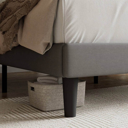 Full size Grey Linen Upholstered Platform Bed Frame with Button-Tufted Headboard - Loft&Timber