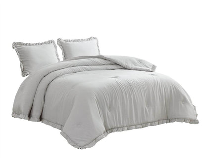 Full Size Grey Stone Washed Ruffled Edge Microfiber Comforter Set - Loft&Timber