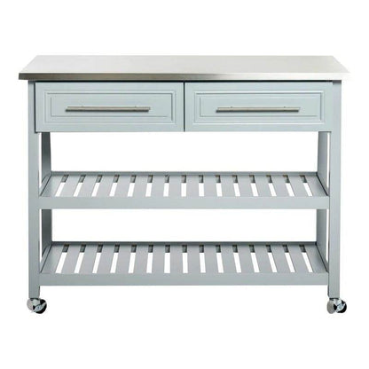 Light Gray Rolling Kitchen Island 2 Drawers Storage with Stainless Steel Top - Loft&Timber