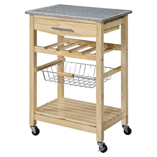 Natural Wood Finish Kitchen Island Cart with Granite Top - Loft&Timber