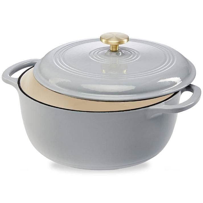 6 Quart Large Light Grey Enamel Cast-Iron Dutch Oven Kitchen Cookware - Loft&Timber