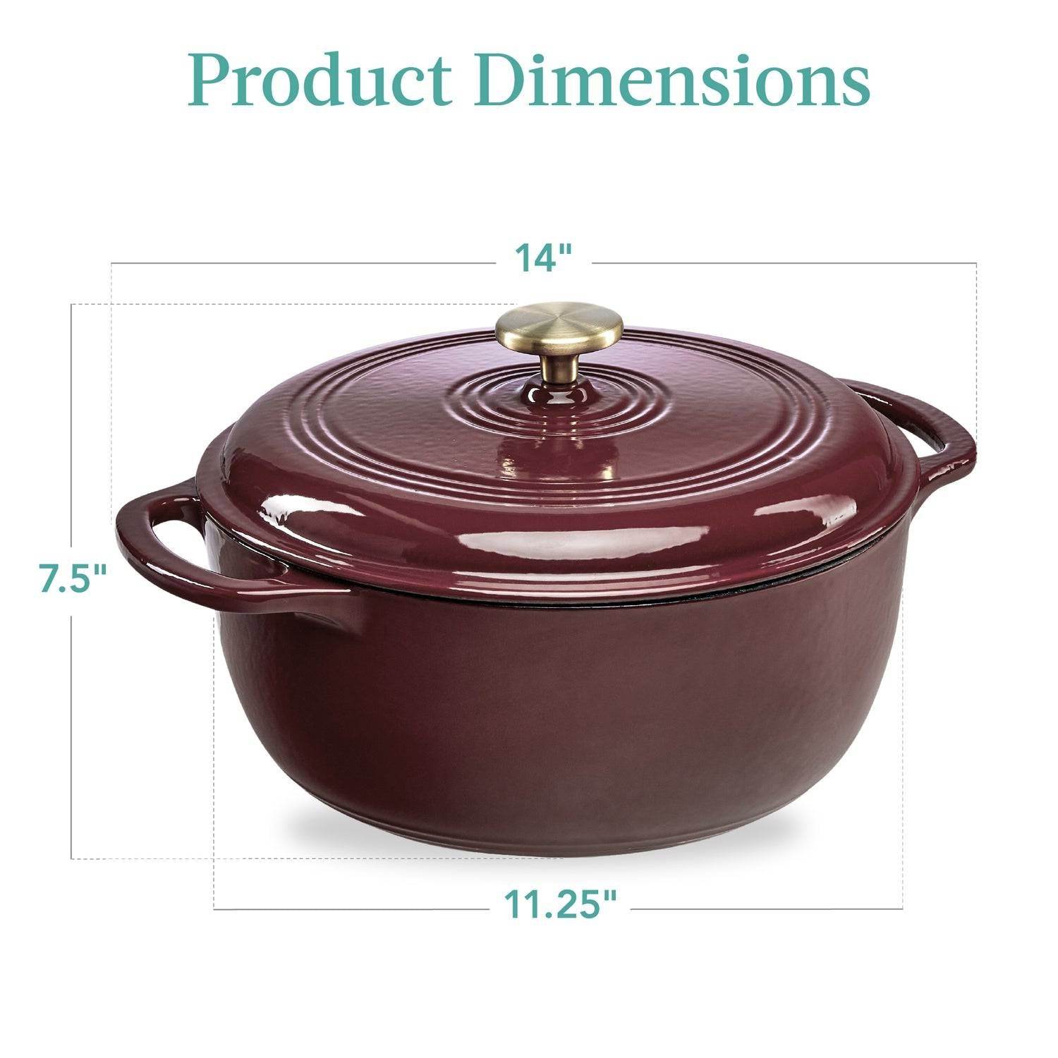 6 Quart Large Maroon Cabernet Red Enamel Cast-Iron Dutch Oven Kitchen Cookware - Loft&Timber