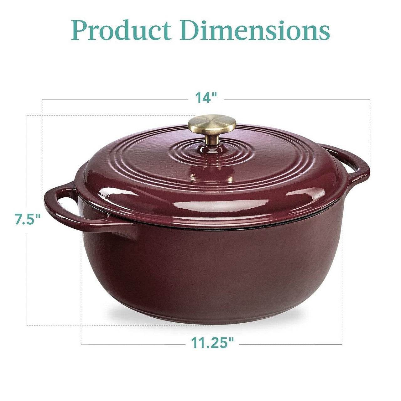 6 Quart Large Maroon Cabernet Red Enamel Cast-Iron Dutch Oven Kitchen Cookware - Loft&Timber