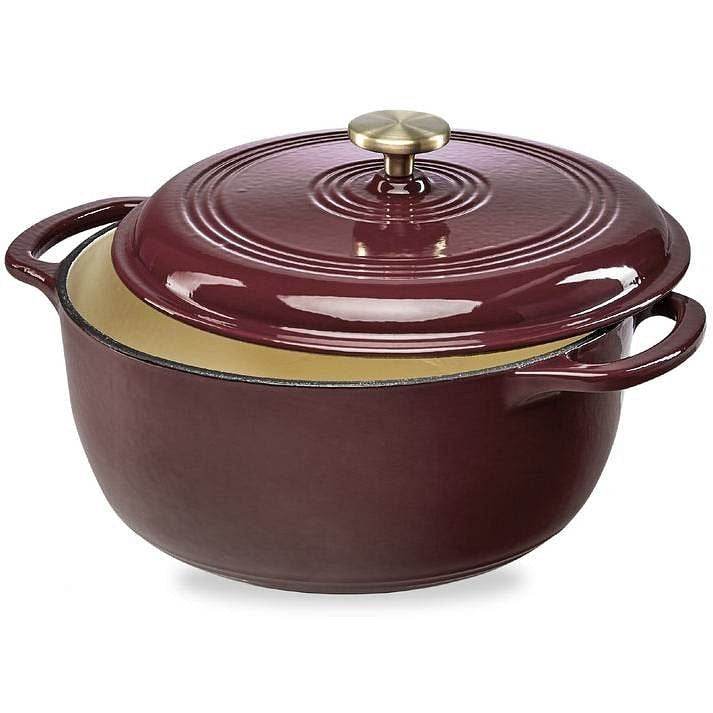 6 Quart Large Maroon Cabernet Red Enamel Cast-Iron Dutch Oven Kitchen Cookware - Loft&Timber