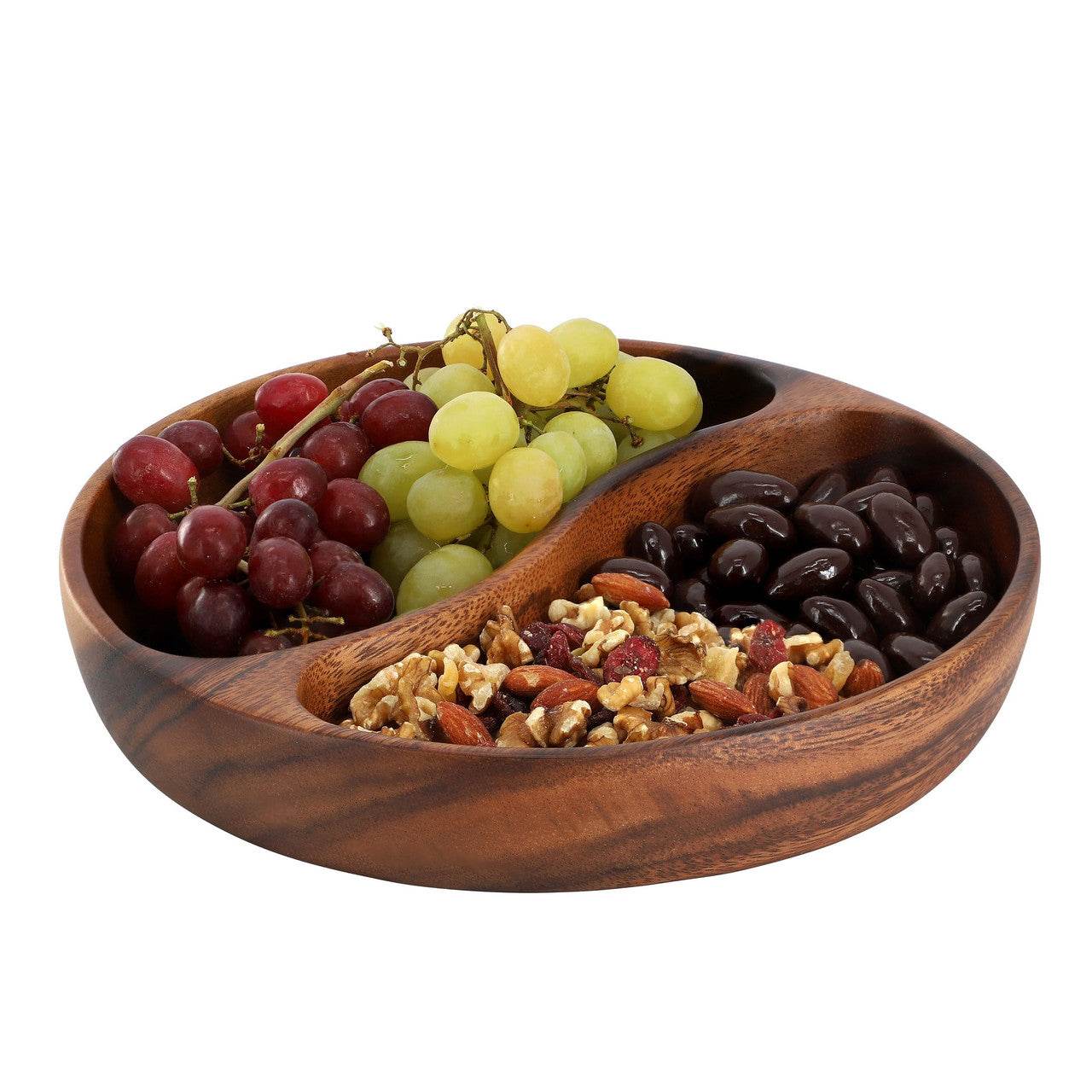 MegaChef 10 Inch Acacia Wood Divided Serving Bowl in Dark Brown - Loft&Timber