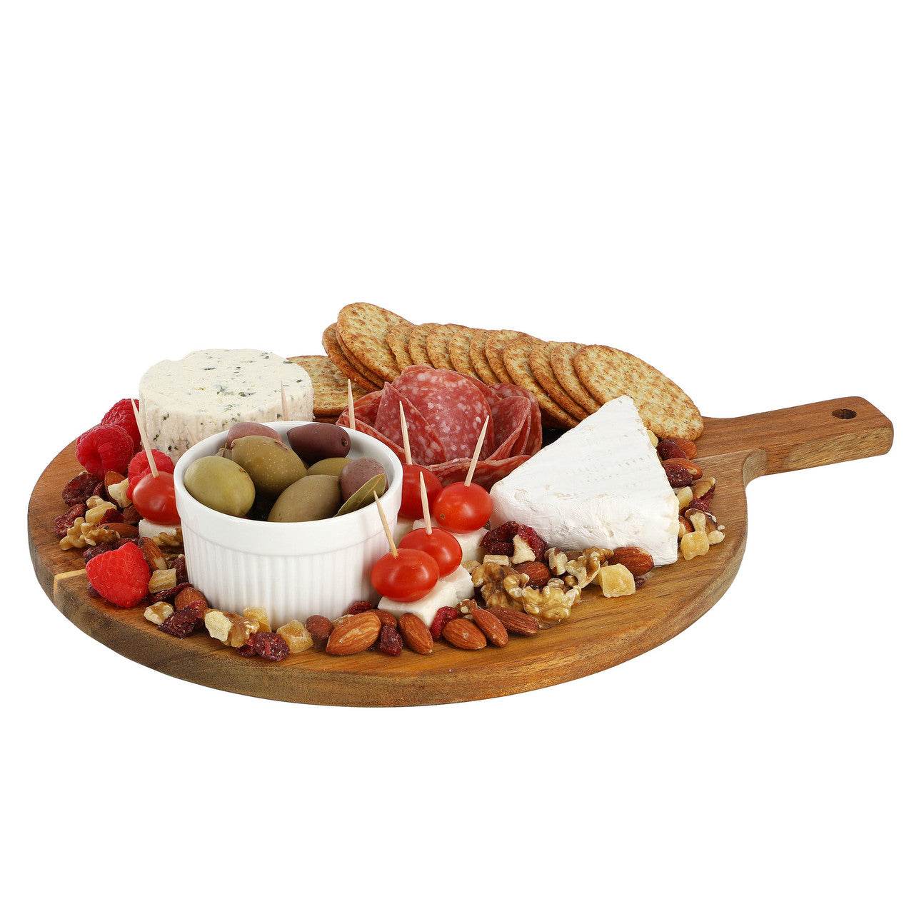 MegaChef 12 Inch Acacia Wood Round Serving Board with Handle - Loft&Timber