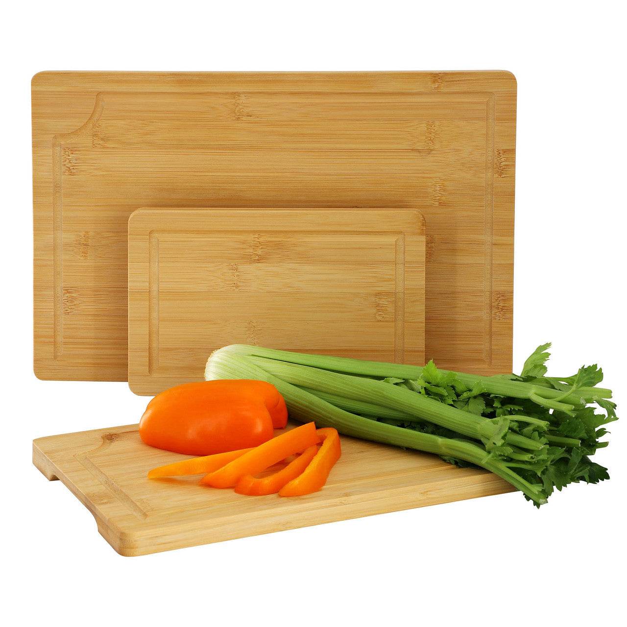 MegaChef 3 Piece 9 Inch, 12 Inch, and 15 Inch Bamboo Wood Cutting Board Set with Juice Grooves - Loft&Timber