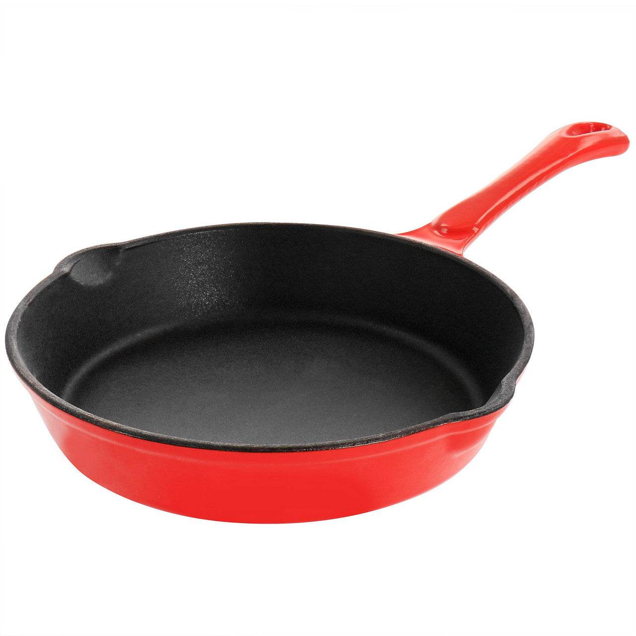 MegaChef Enameled Round 8 Inch PreSeasoned Cast Iron Frying Pan in Red - Loft&Timber