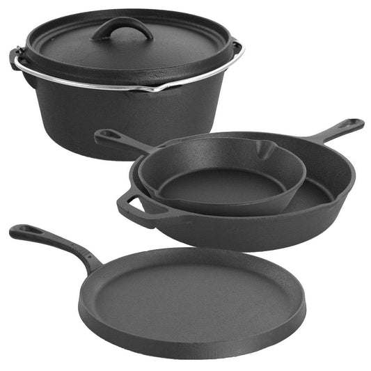 MegaChef Pre-Seasoned Cast Iron 5-Piece Kitchen Cookware Set, Pots and Pans - Loft&Timber