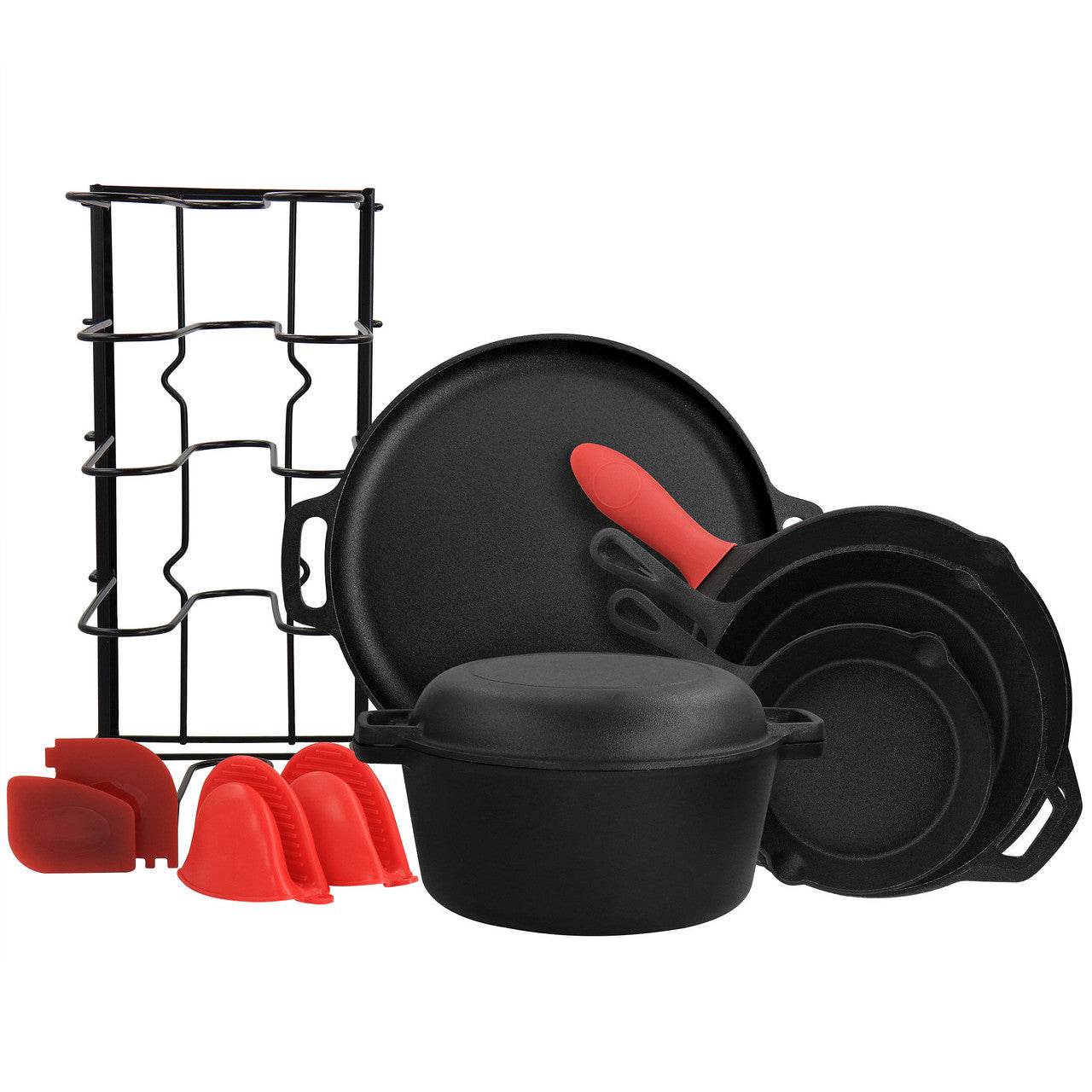 MegaChef 12 Piece Round PreSeasoned Cast Iron Cookware Set - Loft&Timber