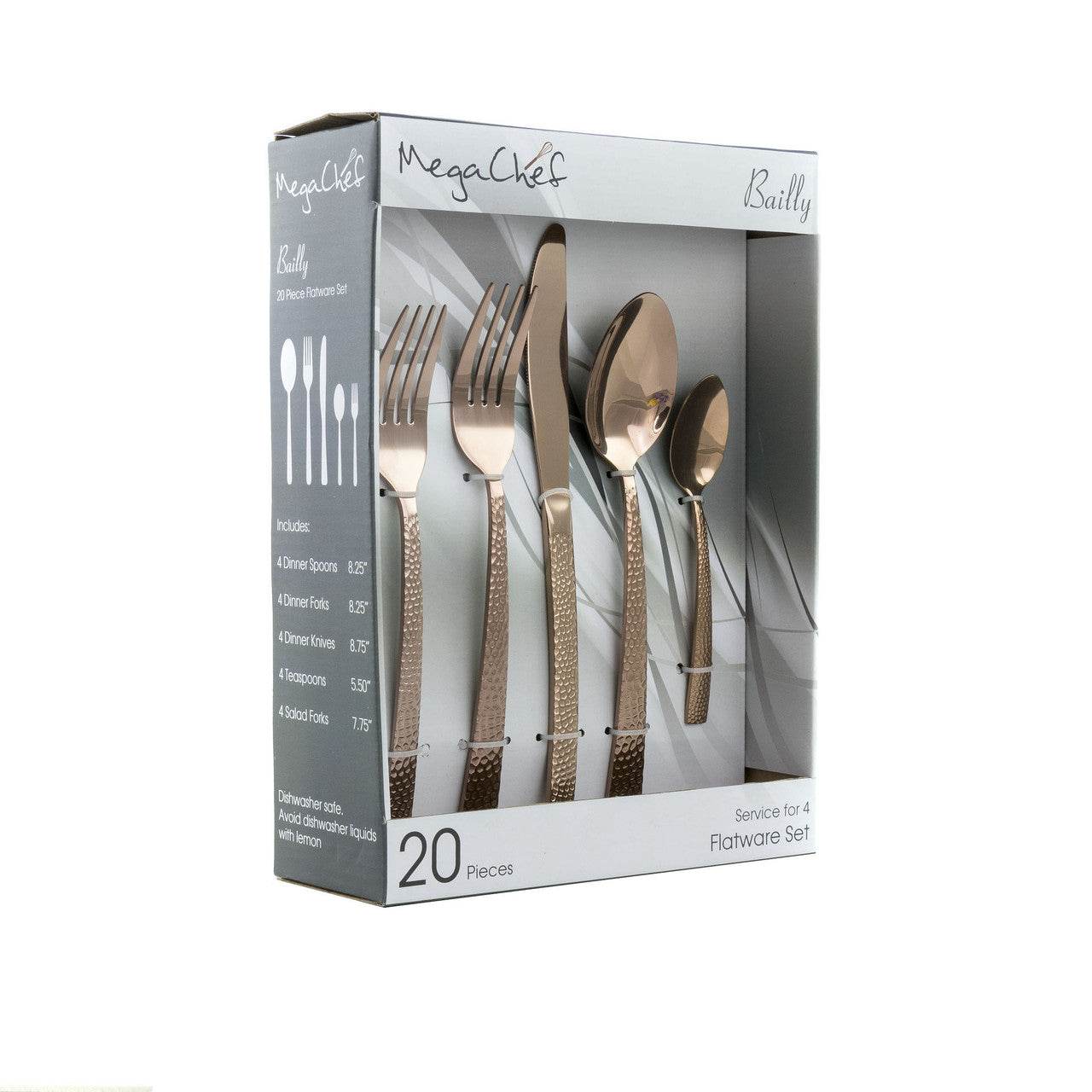 MegaChef Baily 20 Piece Flatware Utensil Set, Stainless Steel Silverware Metal Service for 4 in Ros - Loft&Timber