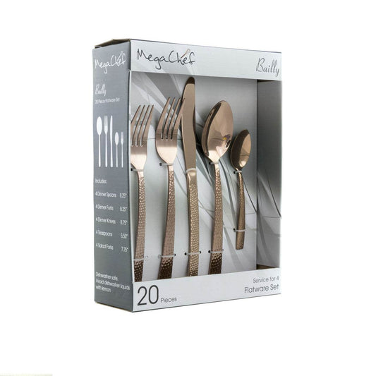 MegaChef Baily 20 Piece Flatware Utensil Set, Stainless Steel Silverware Metal Service for 4 in Ros - Loft&Timber