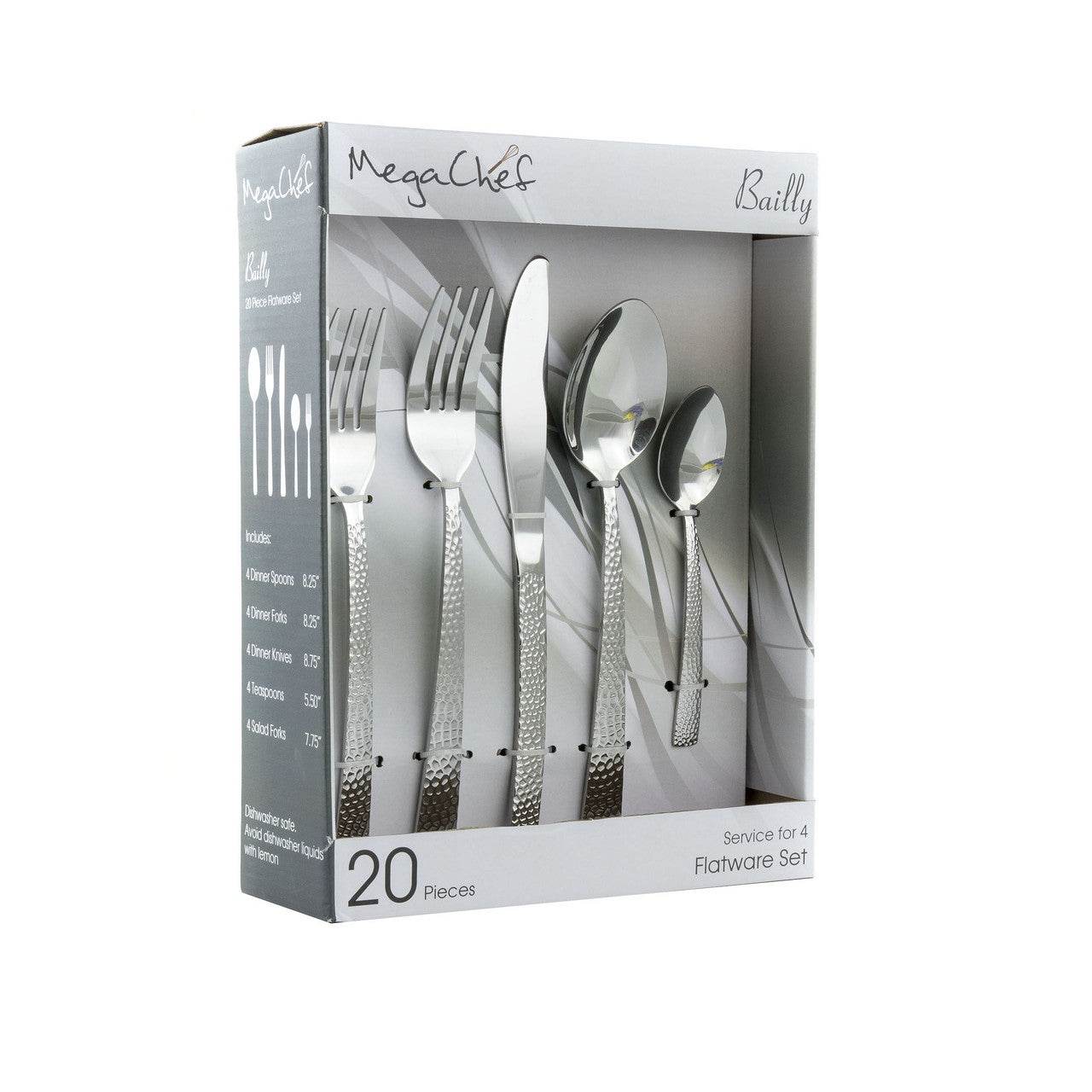 MegaChef Baily 20 Piece Flatware Utensil Set, Stainless Steel Silverware Metal Service for 4 in Sil - Loft&Timber