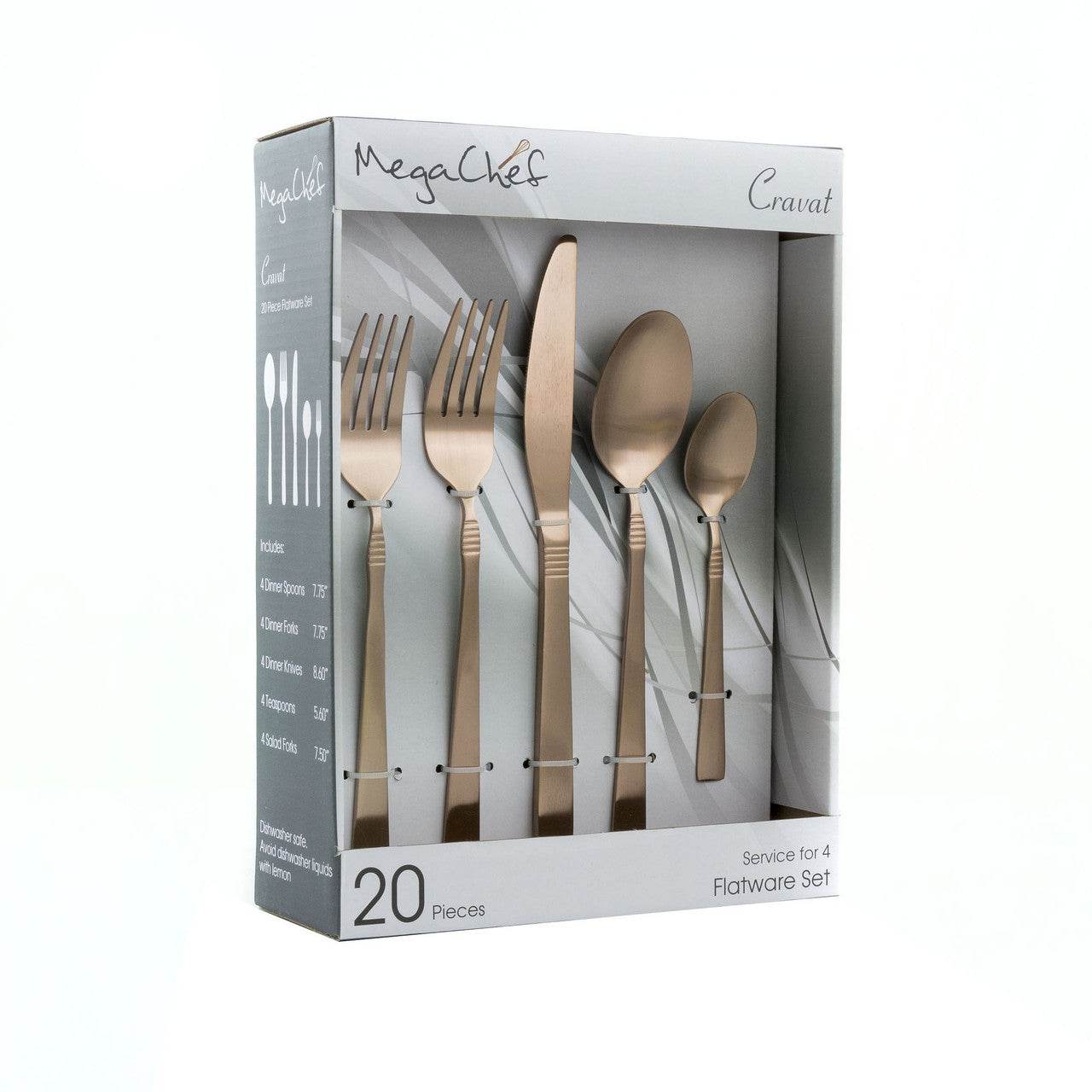 MegaChef Cravat 20 Pcs Flatware Utensil Set, Stainless Steel Silverware Metal Service for 4 in Matt - Loft&Timber