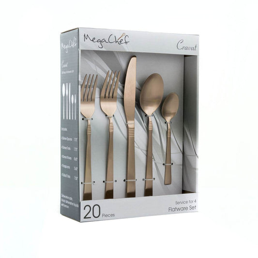 MegaChef Cravat 20 Pcs Flatware Utensil Set, Stainless Steel Silverware Metal Service for 4 in Matt - Loft&Timber