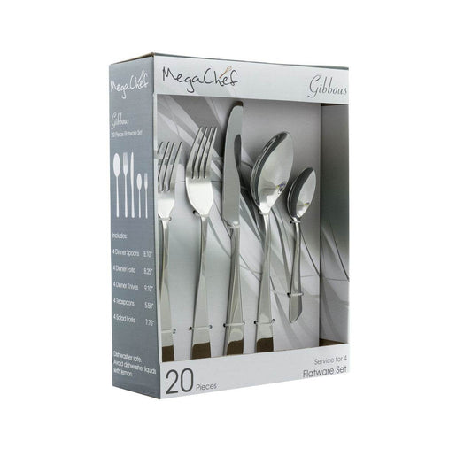 MegaChef Gibbous 20 Piece Flatware Utensil Set, Stainless Steel Silverware Metal Service for 4 in S - Loft&Timber