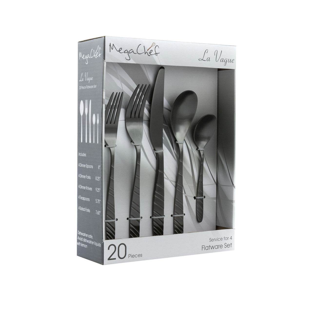 MegaChef La Vague 20 Piece Flatware Utensil Set, Stainless Steel Silverware Metal Service for 4 in - Loft&Timber