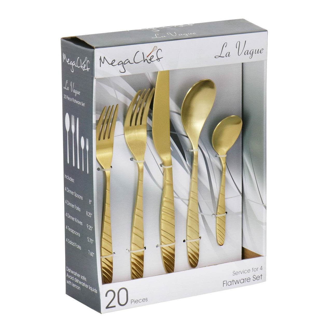 Megachef La Vague 20 Pcs Flatware Utensil Set, Stainless Steel Silverware Metal Service for 4 in Ma - Loft&Timber