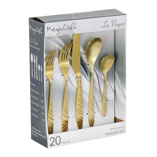 Megachef La Vague 20 Pcs Flatware Utensil Set, Stainless Steel Silverware Metal Service for 4 in Ma - Loft&Timber