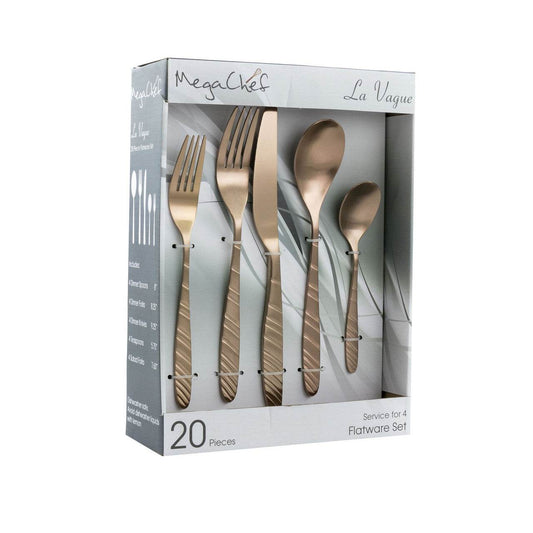 Mega Chef La Vague 20 Piece Flatware Utensil Set, Stainless Steel Silverware Metal Service for 4 in - Loft&Timber