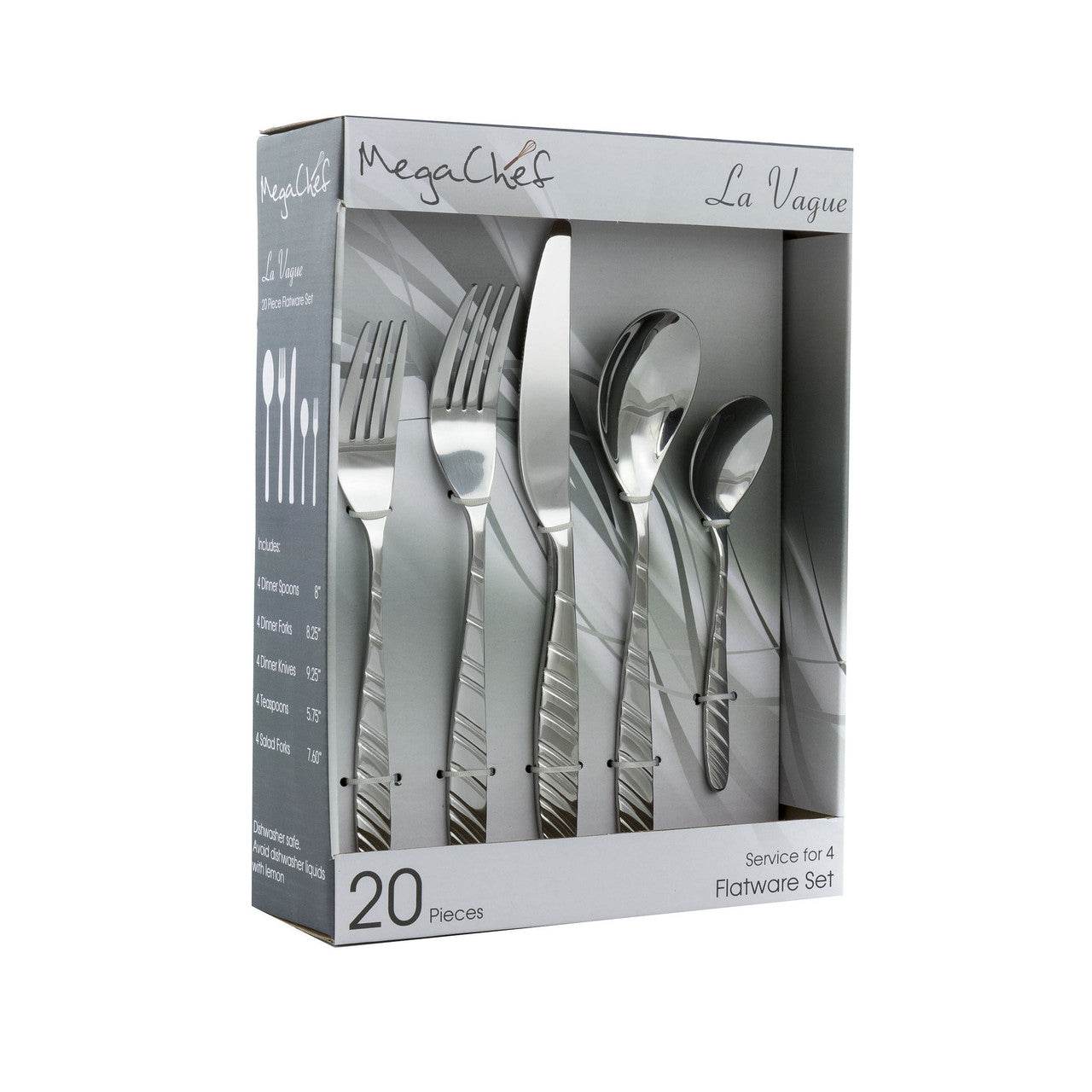 MegaChef La Vague 20 Pcs Flatware Utensil Set, Stainless Steel Silverware Metal Service for 4 in Si - Loft&Timber