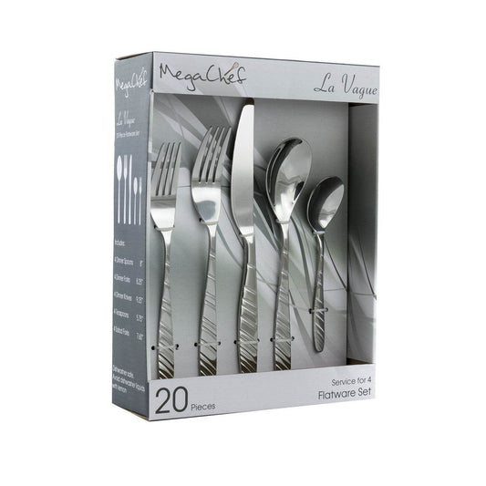 MegaChef La Vague 20 Pcs Flatware Utensil Set, Stainless Steel Silverware Metal Service for 4 in Si - Loft&Timber