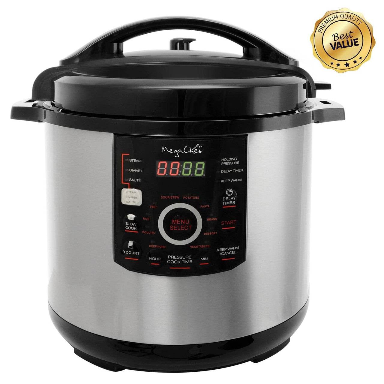 Megachef 12 Quart Steel Digital Pressure Cooker with 15 Presets and Glass Lid - Loft&Timber