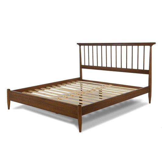 Queen Size Hardwood Mid Century Platform Bed Frame with Headboard in Walnut - Loft&Timber