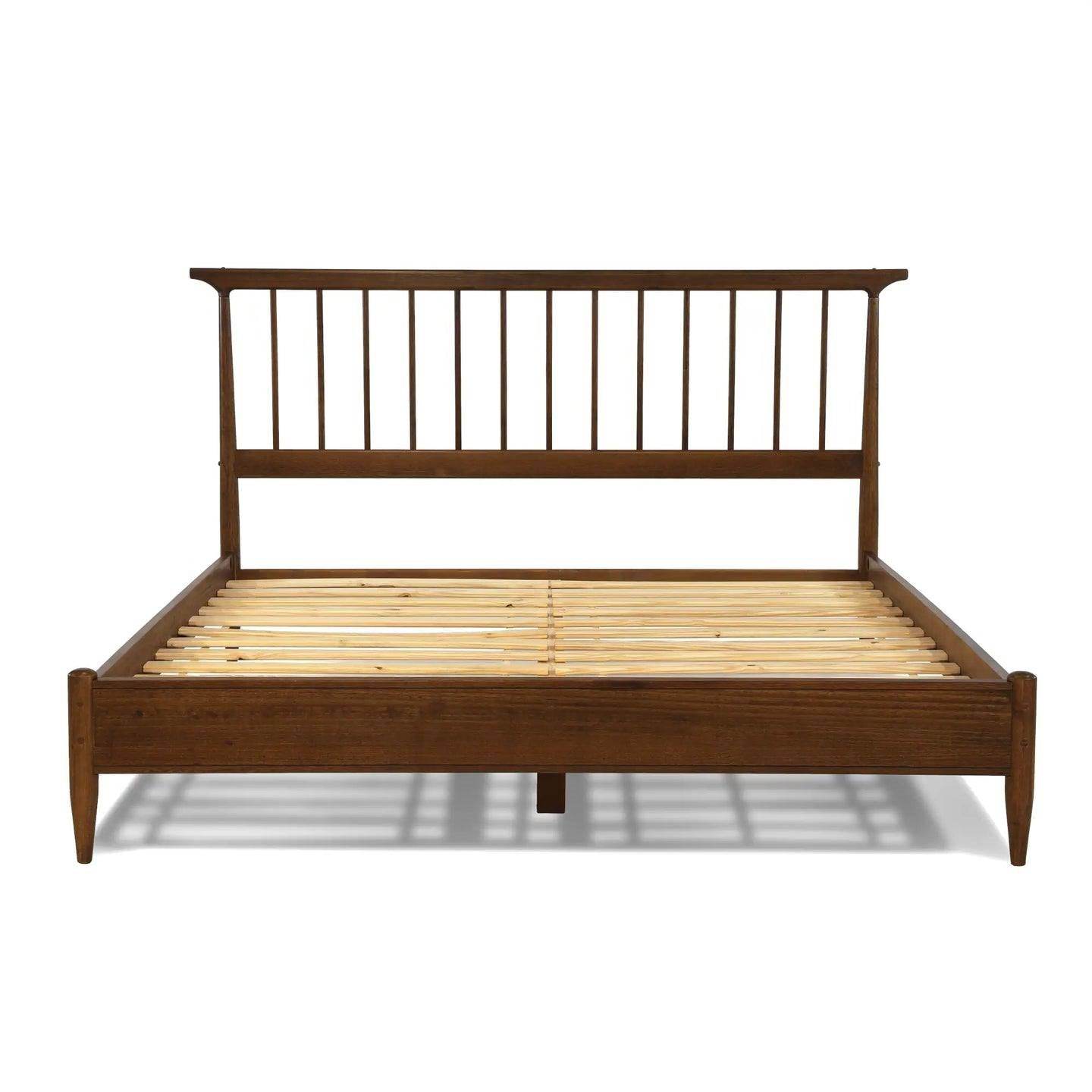 Queen Size Hardwood Mid Century Platform Bed Frame with Headboard in Walnut - Loft&Timber