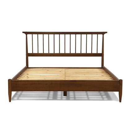 Queen Size Hardwood Mid Century Platform Bed Frame with Headboard in Walnut - Loft&Timber