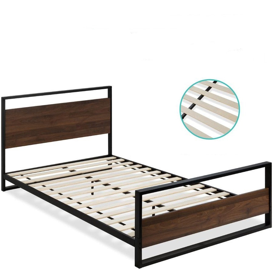 Modern FarmHome Queen Low Profile Metal Wood Platform Bed - Loft&Timber