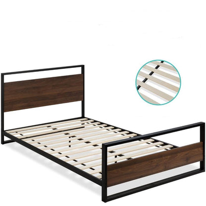 Modern FarmHome Queen Low Profile Metal Wood Platform Bed - Loft&Timber